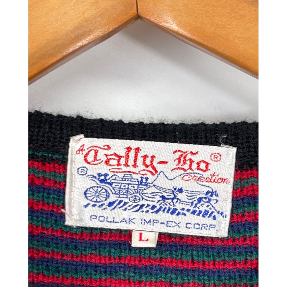 Tally-Ho Womens Cardigan L Sweater Green Plaid Gold Button Vintage Read - Picture 5 of 14